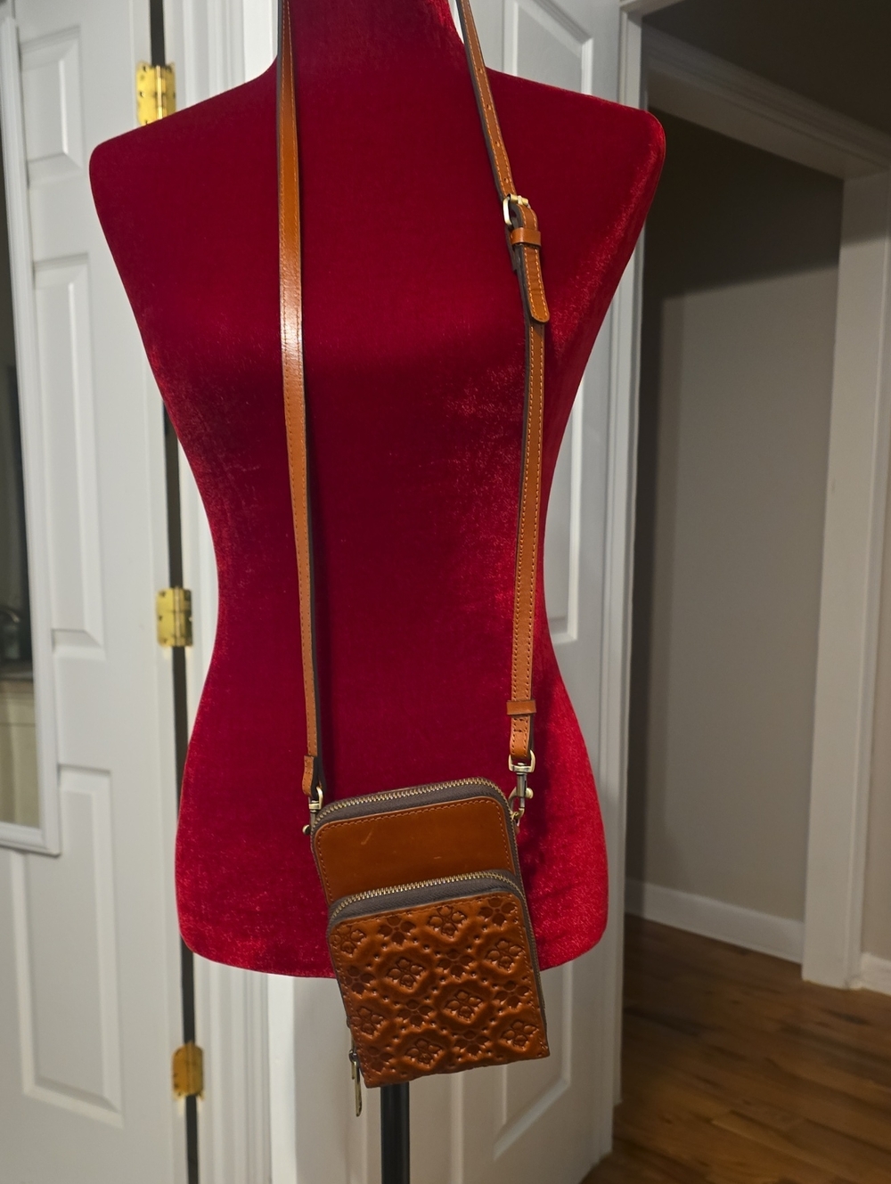 Leather Embossed Crossbody Bag in Cognac Brown